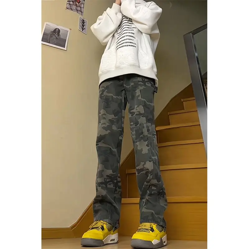 

Мужские камуфляжные брюки American Sle, осенне-зимние, в стиле High Street, с подкладкой, рабочие джинсы, прямые, свободного кроя