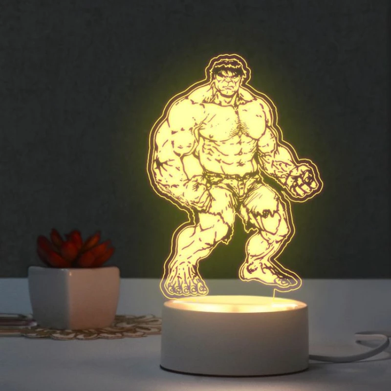 

Marvel Avengers Hulk Movie Merchandise Anime Cartoon Acrylic Stand Creative Atmosphere Night Light Desktop Decoration Gift