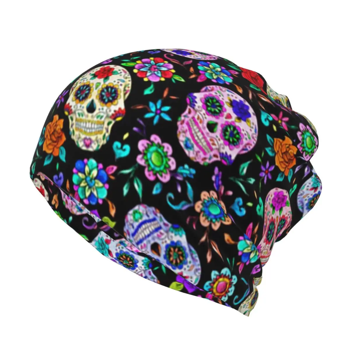 Sugar Skull Mexican Flower Halloween Day Of The Dead Bandana Neck Cover Mask Scarf Face Mask Beanies Hat for Adult All Season