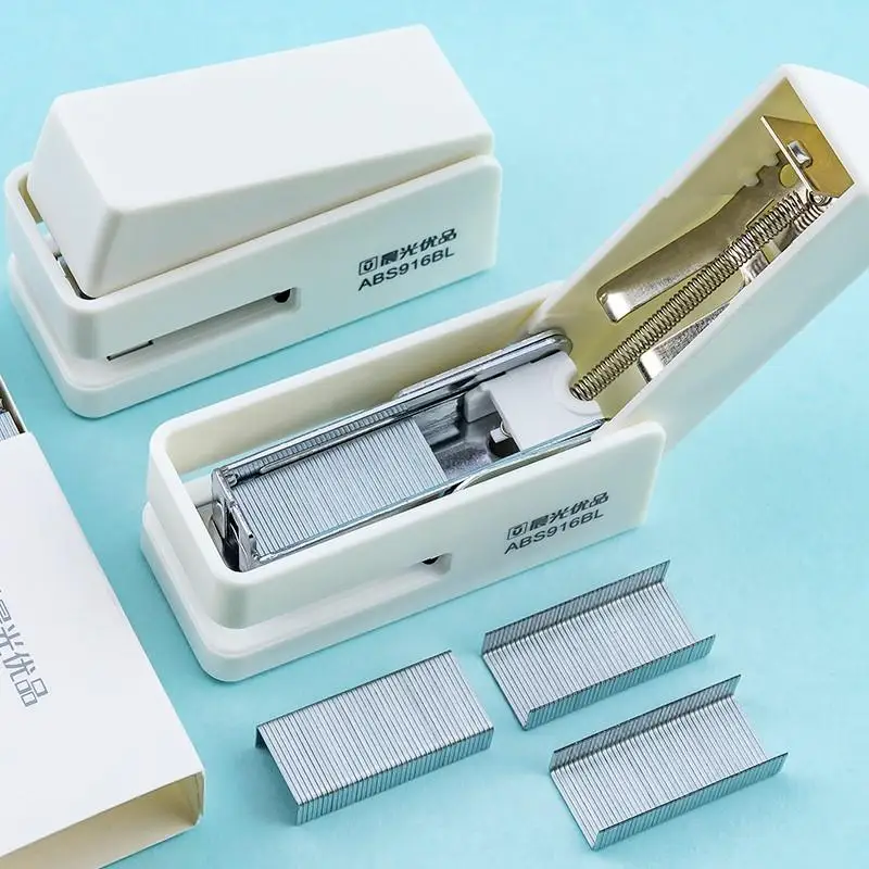 M&G Mini Stapler Set with Anti-pinch Design, Pure White, Simple and High-value, Student-friendly and Labor-saving