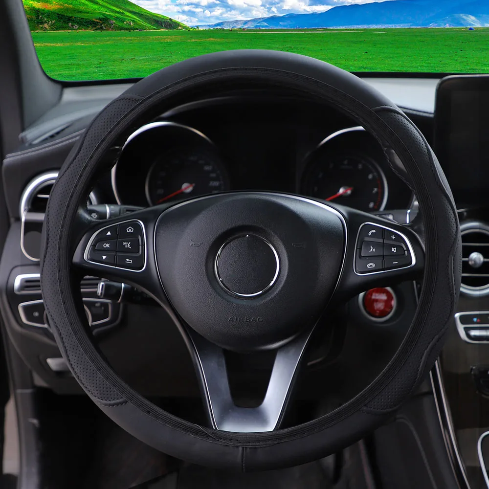 PU-Leder Dreidimensional Geprägte Handförmige Massage-Lenkradabdeckung ohne Rand für 14,5 - 15 Zoll Autoinnenräume – Detail 3