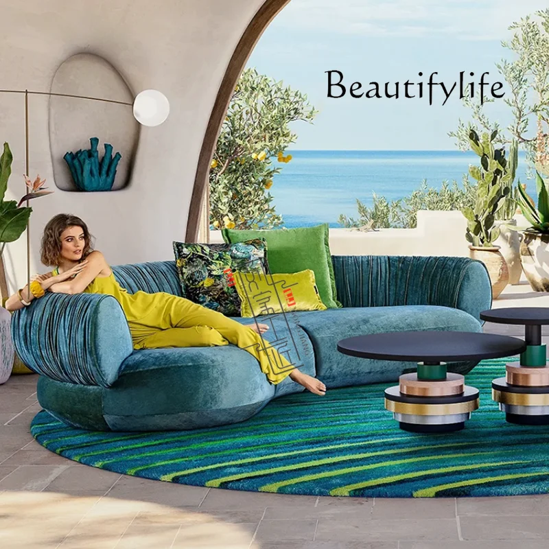 New Italian minimalist curved pleated modern creative fabric sofa American large flat layer designer