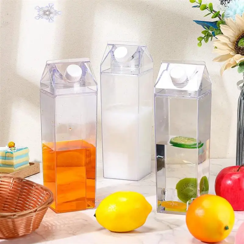 

3 Pcs 1000Ml Milk Water Bottle Square Plastic Coffee Milk Bottle Portable Reusable Leakproof Juice Bottle For Camping
