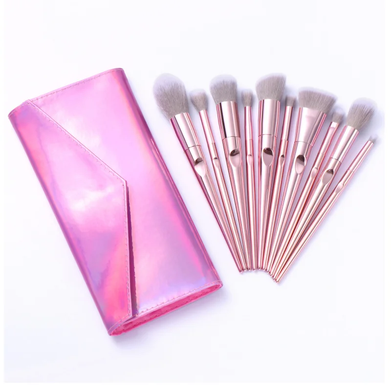 حقيبة مكياج EVA شفافة مقاومة للماء مناسبة للسفر، مجموعة فرش مكياج أساسية للمبتدئين مكونة من 10 قطع