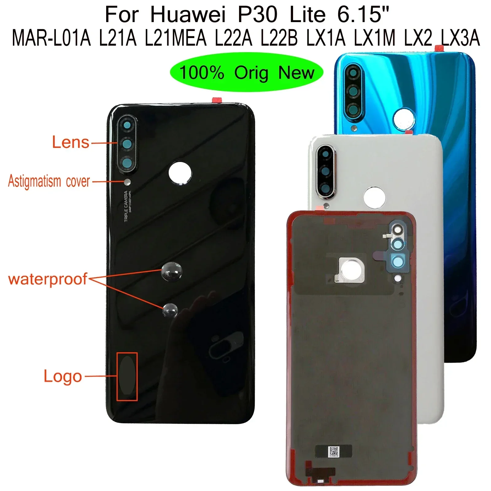 

100% Orig New For Huawei P30 Lite 6.15" MAR-L01A L21A L21MEA L22A L22B LX1A LX1M LX2 Rear Back Door Housing Battery Door Cover