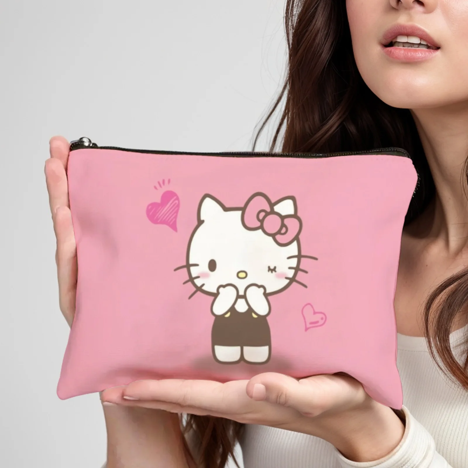 

Новинка с принтом Sanrio Hello Kitty Kawaii, розовая косметичка, милая косметичка в стиле аниме, праздничный модный подарок для девочек и женщин