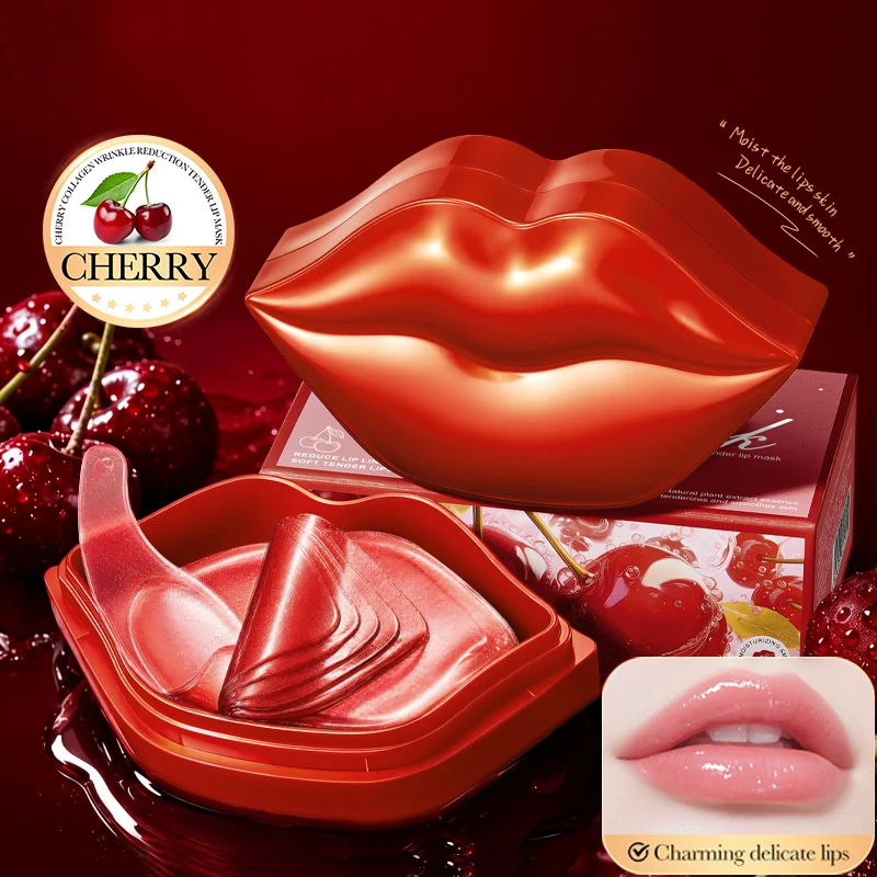 60g/20pcs cherry collagen moisturizing lip mask, deeply nourishing, preventing dryness and cracking, making lips soft and smooth