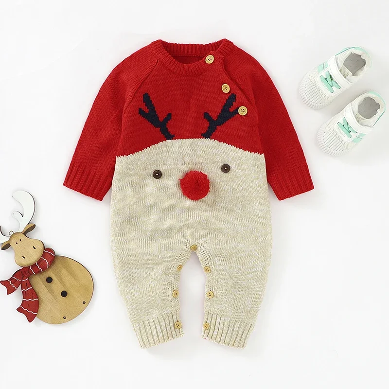 Boy Girl Jumpsuit Outfit Cute Elk Toddler Infant Clothing Knitted Xmas Playsuit Christmas Baby Romper Long Sleeve Winter Newborn