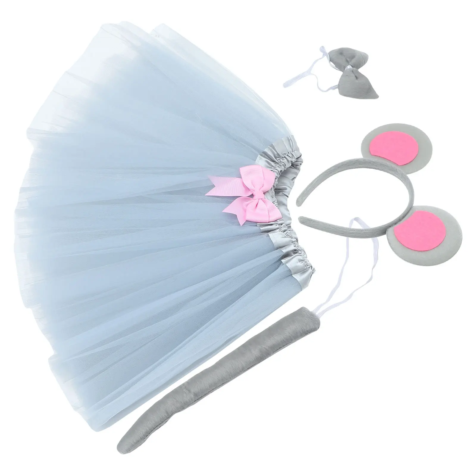 1Set Mouse Costume Set Cosplay Accessories Headband Bow Tie Tail Party Halloween Kids Performance Mouse Costume Set
