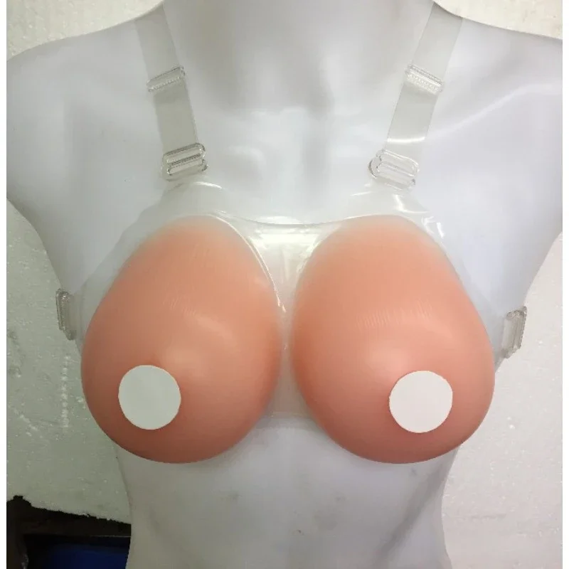 Crossdressing One Piece Silicone Breast Implant for Men Fake Mother Breast Implant Transparent Shoulder Strap