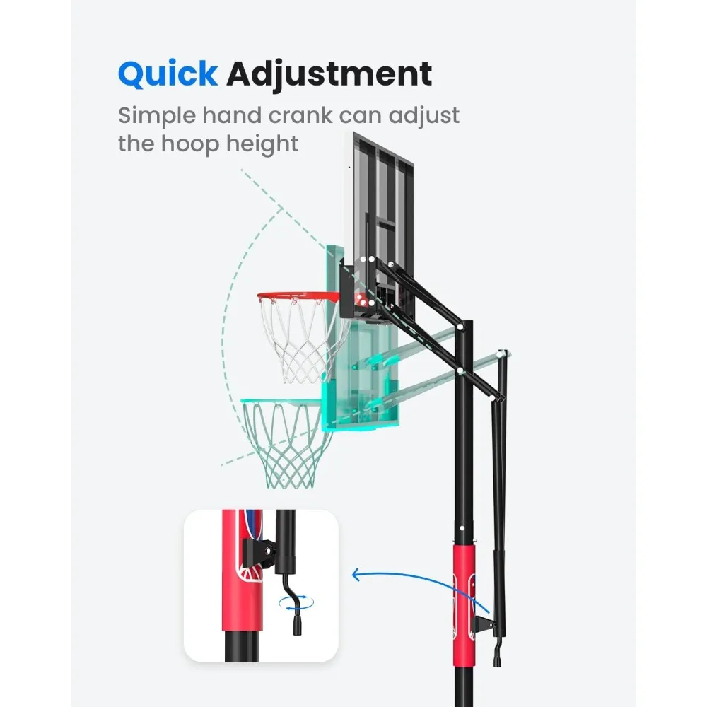 Sistem Ring Basket Luar Ruangan yang Dapat Disesuaikan 7.5-10 kaki dengan Engkol untuk Semua Usia, Papan Pantul Shaq 45-54 Inci untuk Lapangan Rumah