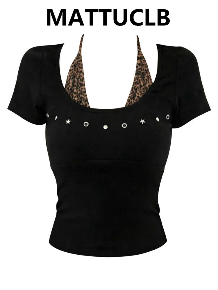 

Летний женский корейский укороченный топ с коротким рукавом в стиле Y2K, имитация двухслойности, футболка в стиле 2000-х, гяру-футболка, готическая, K-pop, Harajuku, топ в стиле Dark Academia