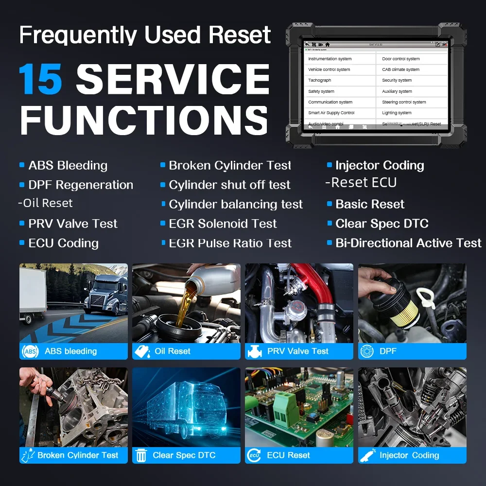 Ancel x7 hd 24v 12v diesel schwere lkw diagnose werkzeuge alle system bidirektion ale abs öl ecu 15 reset obd2 lkw scanner