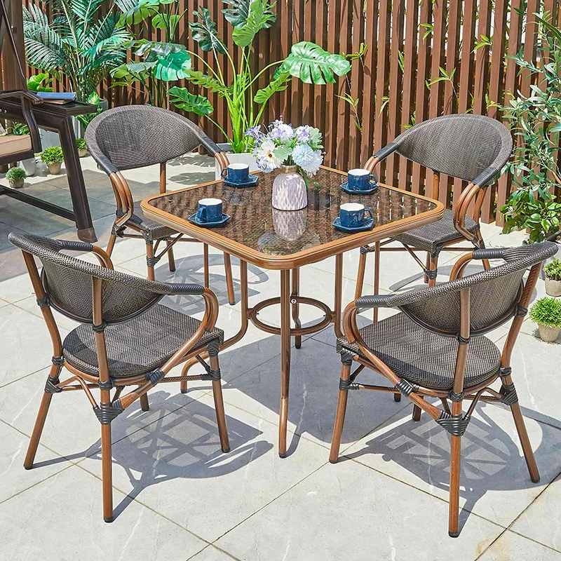 Factory Price Bistro Tables And Chairs Set Hotel Restaurant Coffee Shop Dining Table Set Aluminum Patio Garden Outdoor Furniture