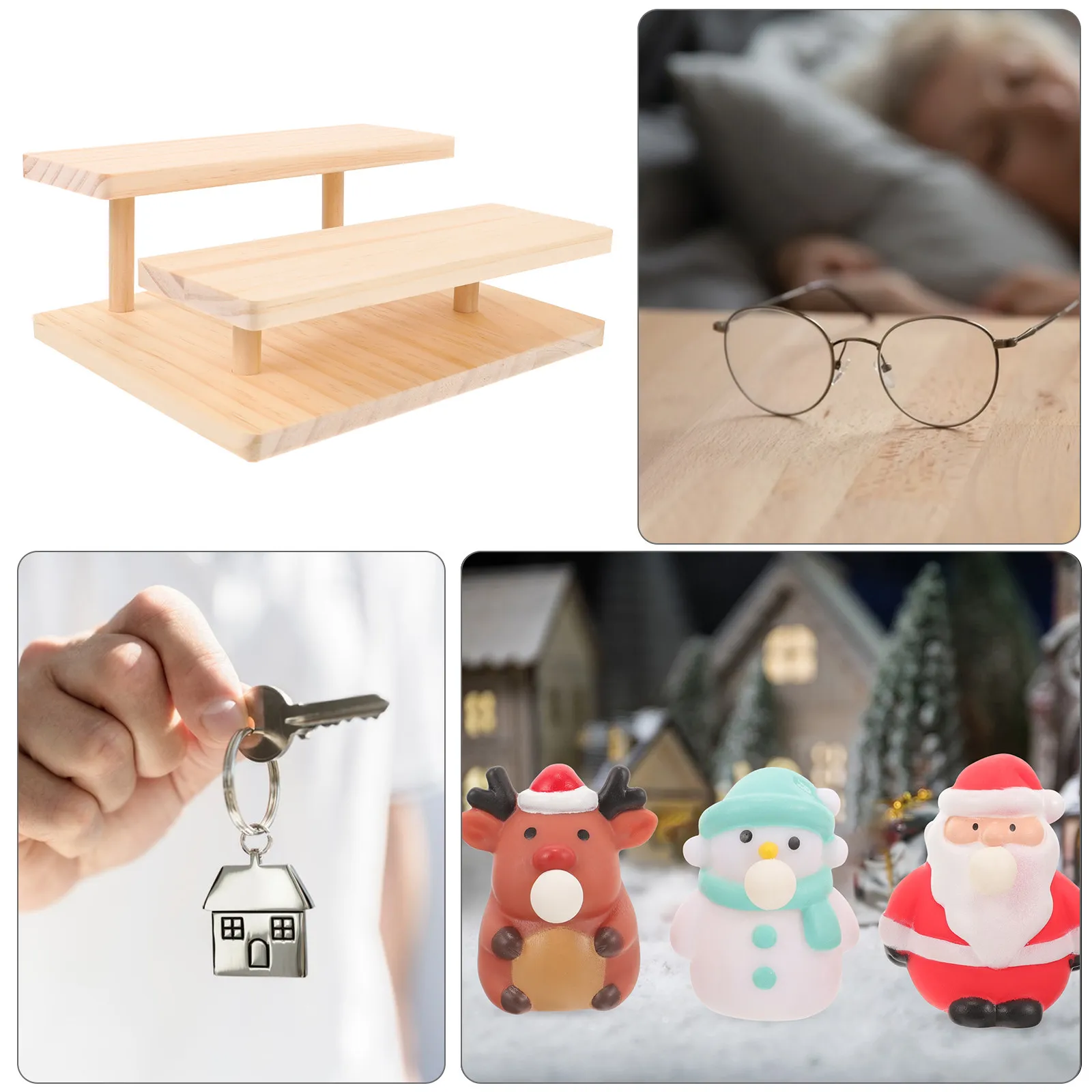 Wooden Display Rack Sturdy Solid Wood Grain Desktop Riser Stand for Sunglasses Eyewear Jewelry Crafts Display