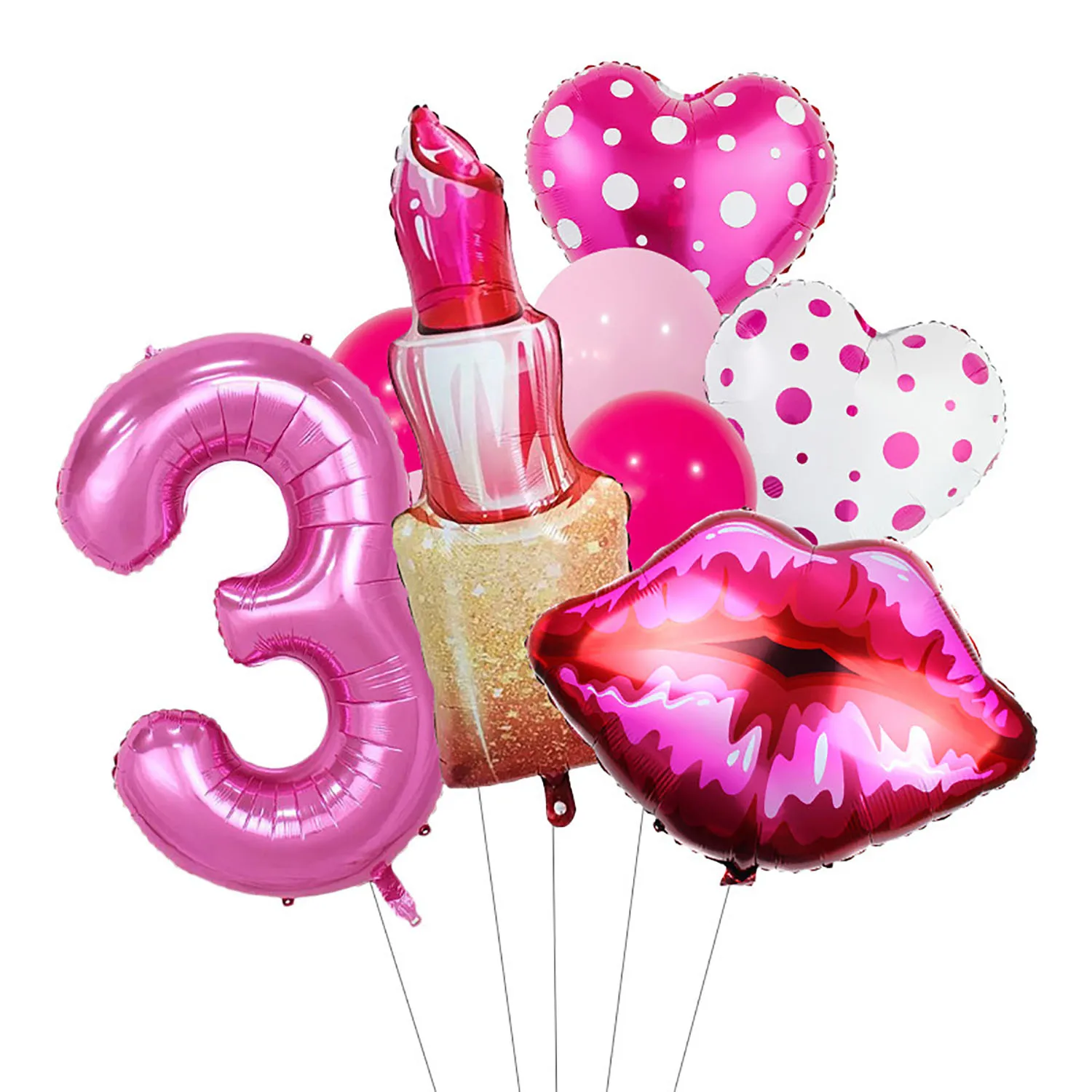 Lippenstift-Nummer, gepunktetes Herz, Aluminiumfolie, Ballon, 81,3 cm, rosarote Zahl, geeignet für Geburtstagsfeier, Jubiläumsdekoration – Detail 5