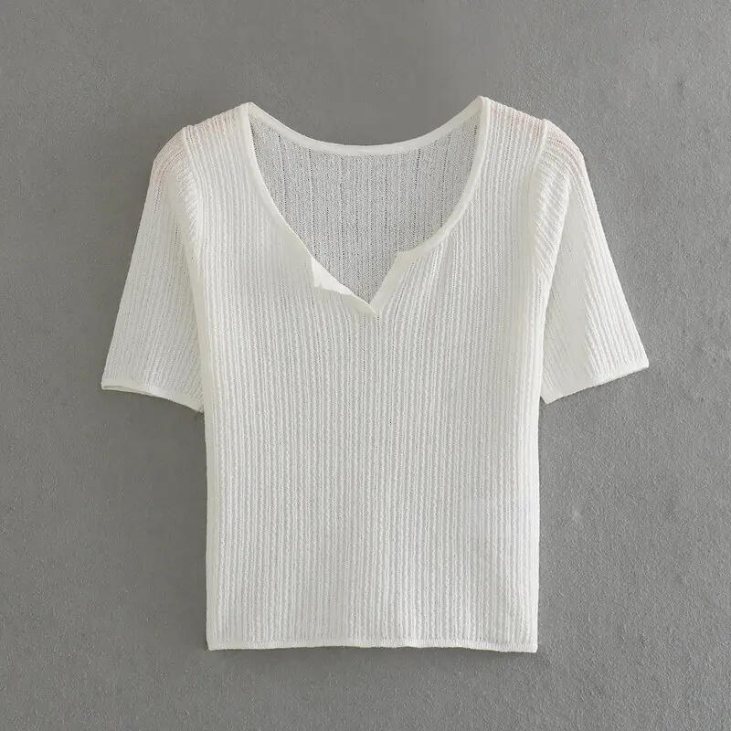 

Spring 2024 Women's Slim Fit Faionable Pure Color Open Collar ort Sve Knitted Sweater Versatile Sweet Sle Summer New...