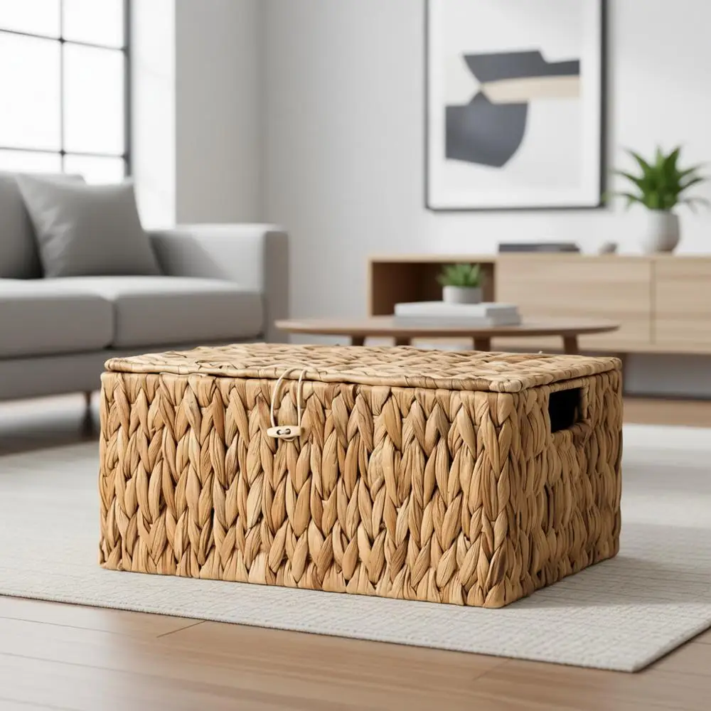 

Большая корзина-органайзер из гиацинта с крышкой и ручками, 1 шт.