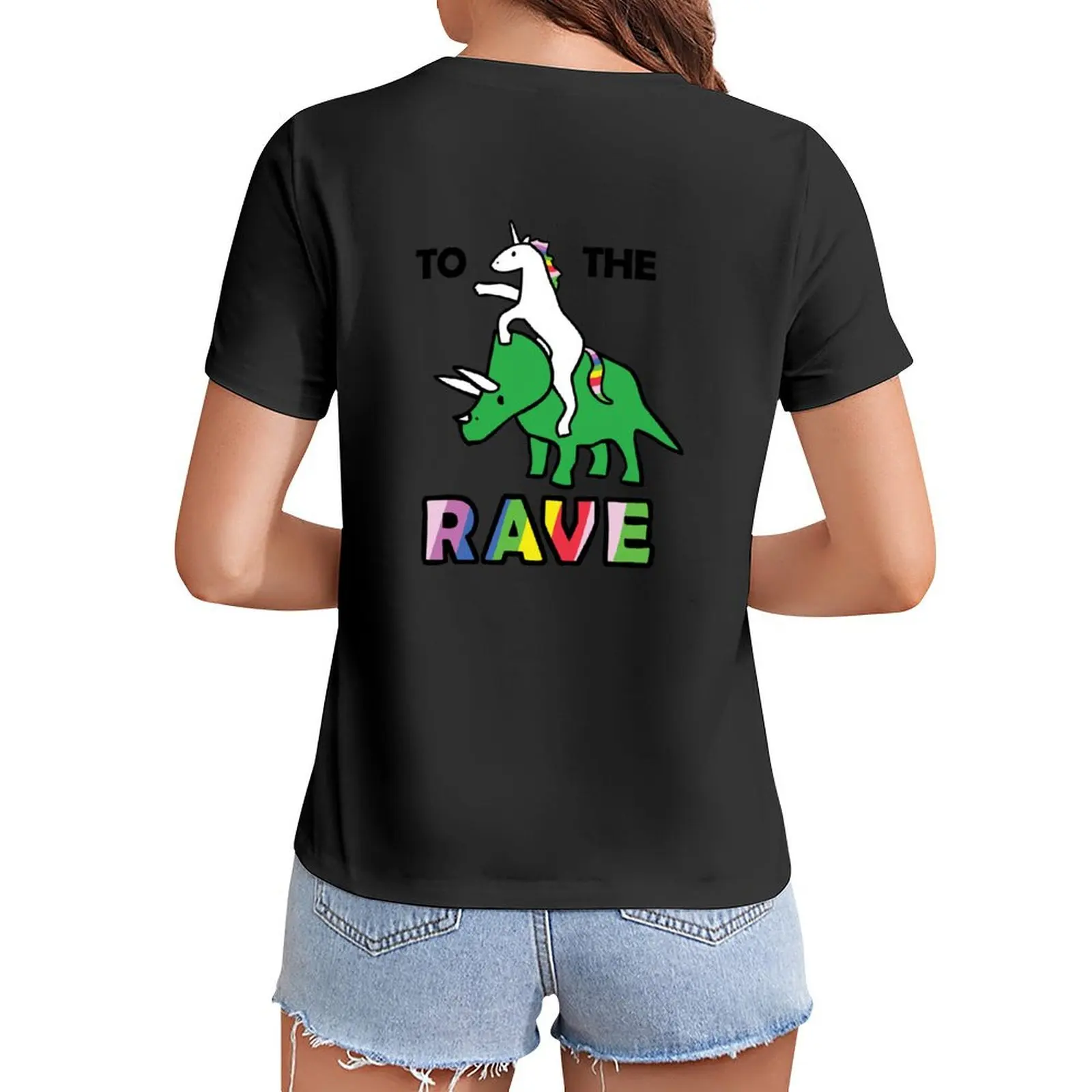 

To The Rave! (Unicorn Riding Triceratops) T-Shirt sublime aesthetic clothes funny plain Women t shirt