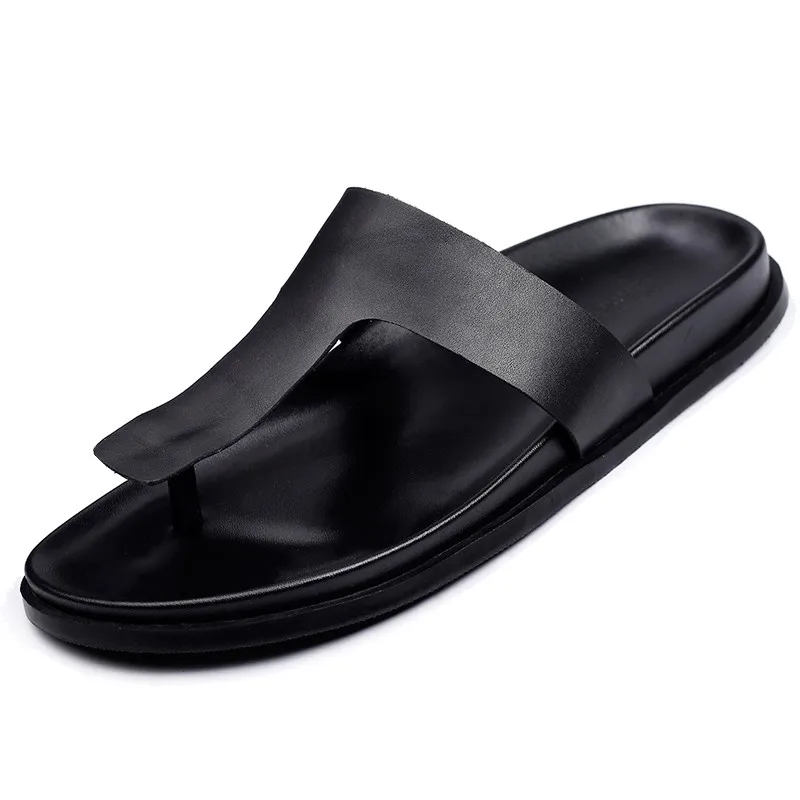 Beach Casual Slippers Summer Male Fashion Shoes High Quality Genuine Leather Flip Flops Mens Classic Outside Gothic Flat Shoes