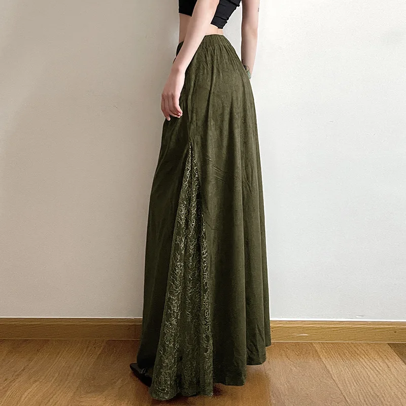 

Fashion Slim Retro Spell Lace Latin Dance Half-body Skirt Women Ancient Mori Niche Draped Zipper Design A-line Long Skirt Summer