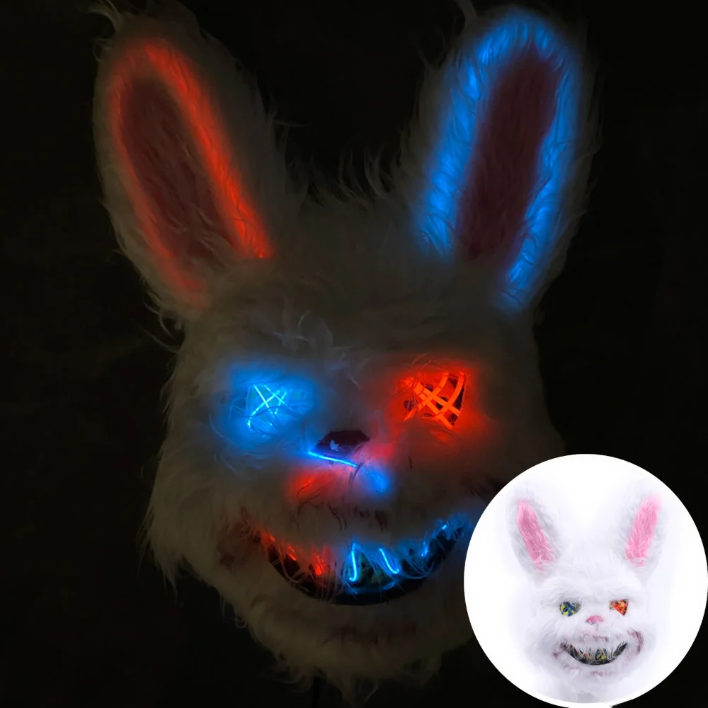 Halloween Mixed Colours Double Cross Eyes Cute Bunny LED Light Up Mask Plush Bunny Halloween Party Spoof Masks Party Photo Props