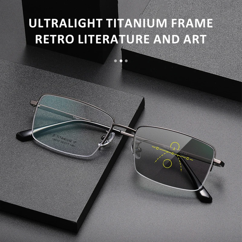 

VICKI New Full-frame Glasses Retro Frame Men's Ultralight Titanium Alloy Can Be Customized Prescription Multi-focus Glasses18012