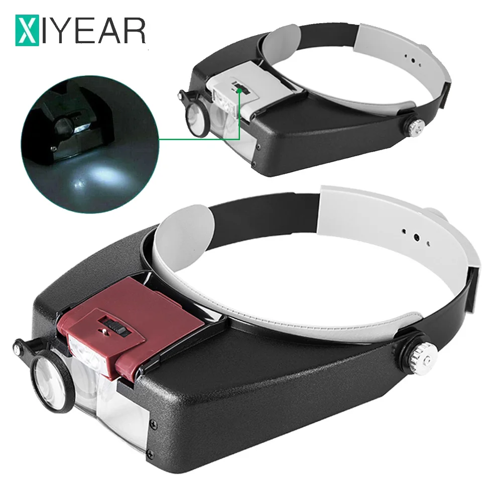 

10X Headband Glasses Magnifier Adjustable Size LED Magnifier Hands-Free Illuminated Magnifying Loupe Glasses For Reading