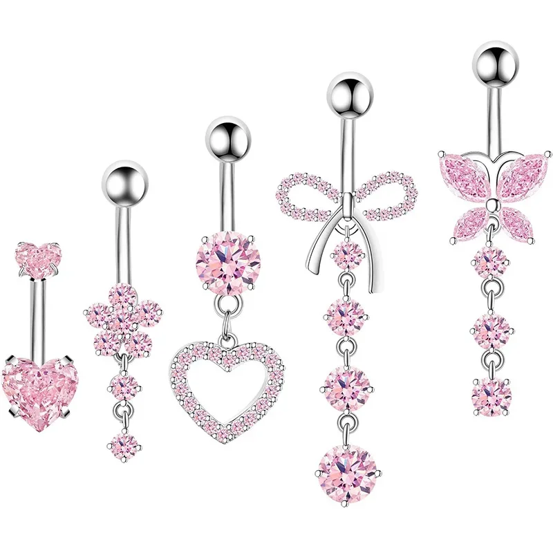 Y2K 14G Body Accessories Stainless Steel Wings Heart Belly Piercing Sexy Jewelry Body Piercing Vintage Pink Belly Rings Fashion