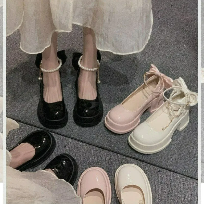 

Mary Jane Women's Oes Spring Summer New Slip-On High Heels Thi Heel Faionable Leather Oes Knot Design