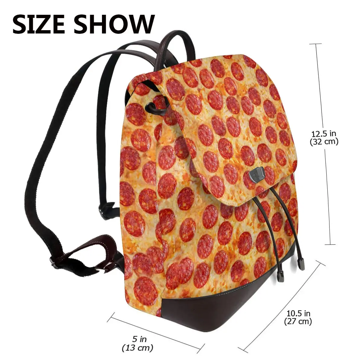 Realistic Pepperoni Pizza Pattern Bookbag School Student Bags Hiking Travel Daypack for Women Fashion Derma Backpack