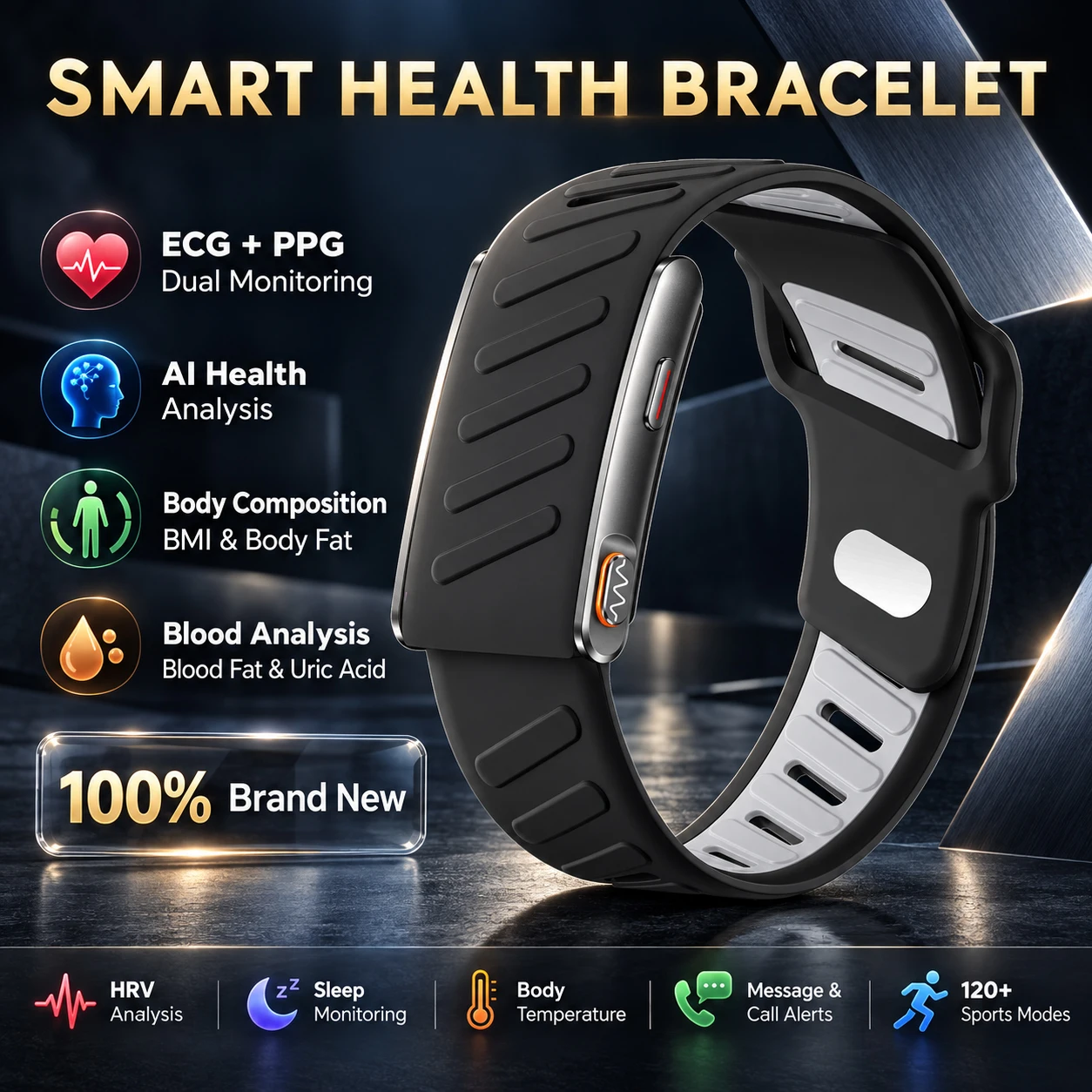 ECG+PPG Smart Health Bracelet Body Composition BMI Body Fat AI Analysis HRV Sleep Monitor Body Temperature Call Alerts Men Women