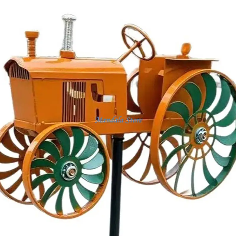 U2JC Rotating Iron Tractor Windmill Sculpture For Backyard Lawn And Patios Aesthetic