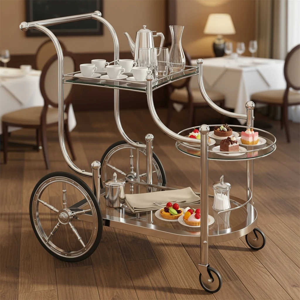 3-Tier Rolling Bar Cart, Mobile Serving Cart with Mirrored Glass Shelves & Wheels, Home Bar Beverage & Wine Cart for Dining Room, Living Room, Kitchen, Silvery, Bar Cart with Wheels, Home Entertaining, Party Serving Cart, Vintage Bar Cart