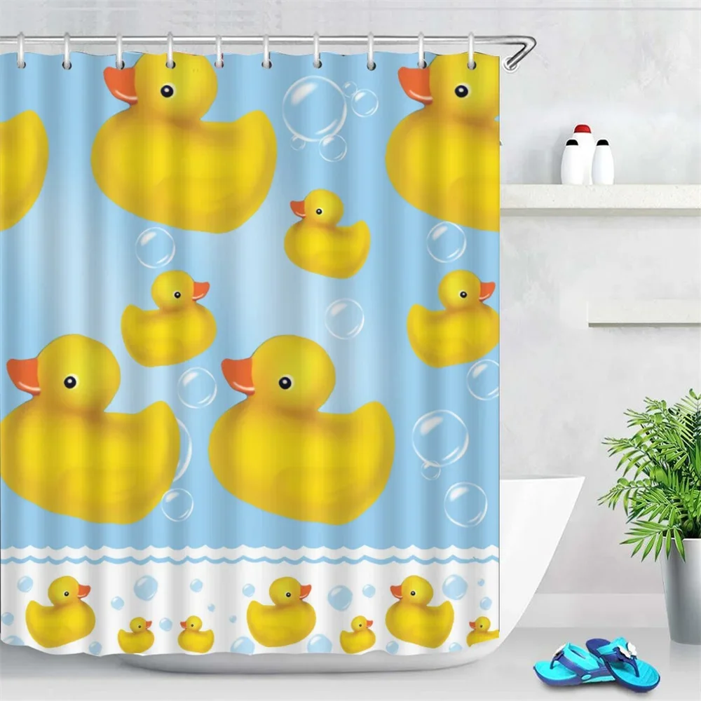 Anime Cute Duck Printed Shower Curtain Cartoon for Bath Waterproof Bathroom Curtain Durable Bath Screen Bathroom Decor Hooks