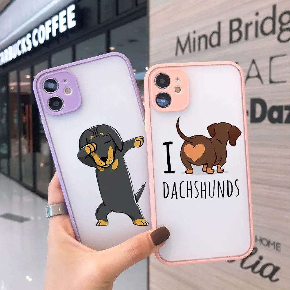 Cute Dog I Love Dachshunds Letter Phone Case for IPhone 15 14 13 11 Pro 12 XS MAX 7 XR X SE2 8 Plus Animal Shockproof Hard Cover