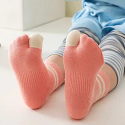 Tabi-Calcetines con punta dividida para niños, calcetín de tubo medio a rayas, dos dedos, estudiante, bebé, niño, niña, 5 pares