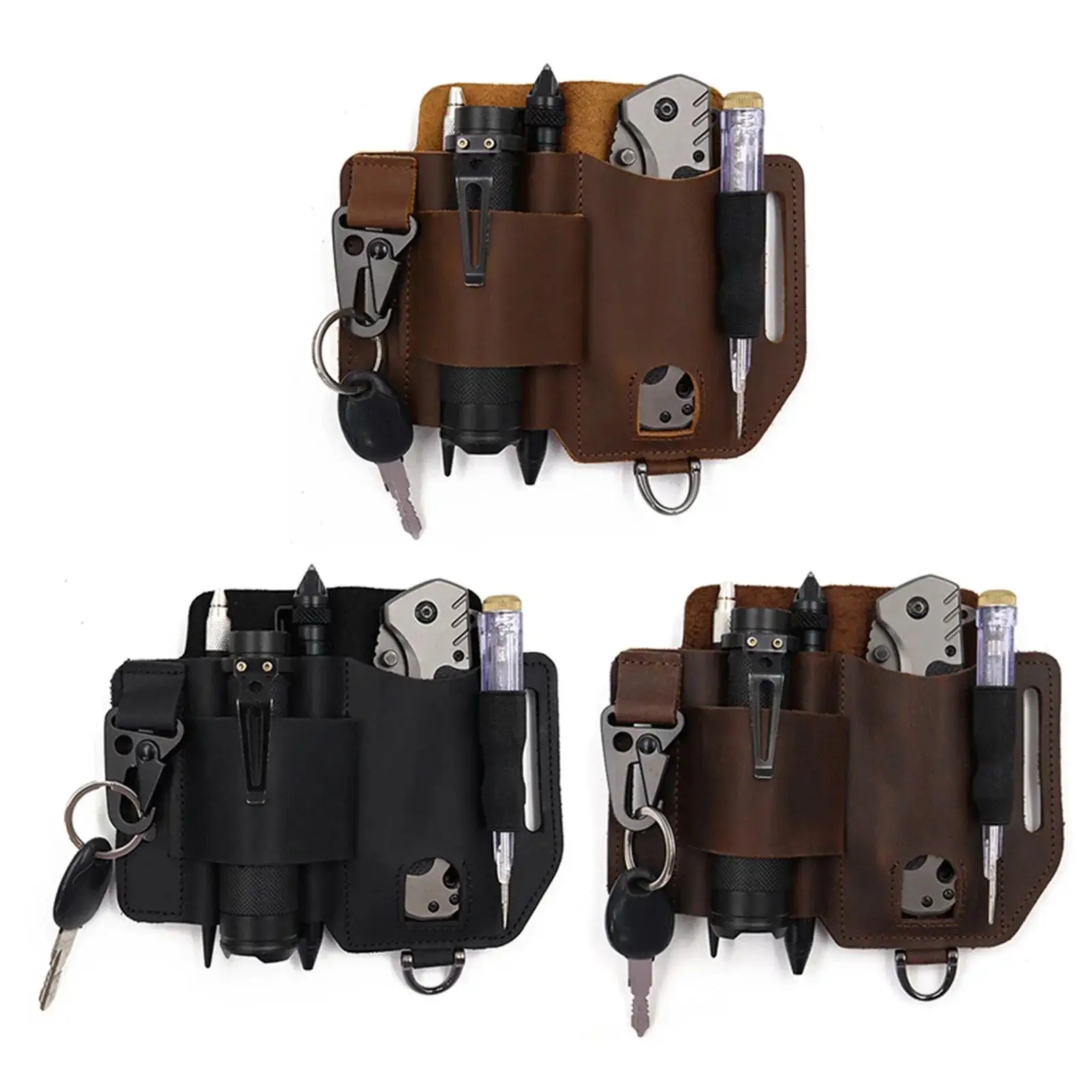 Multitool EDC Storage Bag Outdoor Leather Belt Sheath Pocket Tool Organizer Portable Foldable Tactical Knife Wallet Waist Holder