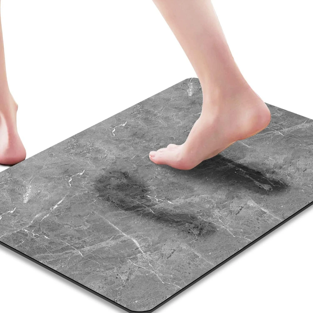 Grey Marble Stone Bath Mat Quick Dry Bathroom Rug Natural Rock Vein Minimal Neutral Modern Washable Indoor Doormat