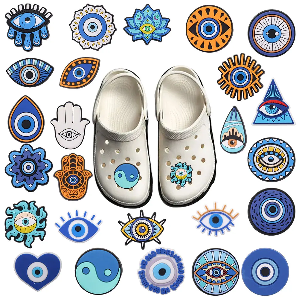 High Quality 1-25Pcs Evil Eyes Fire Sandals Shoe Buckle Charms Blue Series Accessories DIY Children Holiday Gift