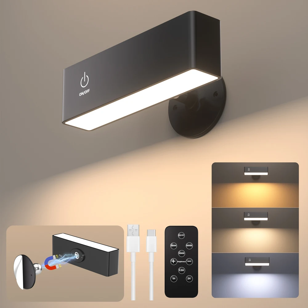 Rechargeable LED Reading Lamp Touch Control Magnetic Wall Light with 360° Rotation Nightlight for Bedroom & Night Feeding