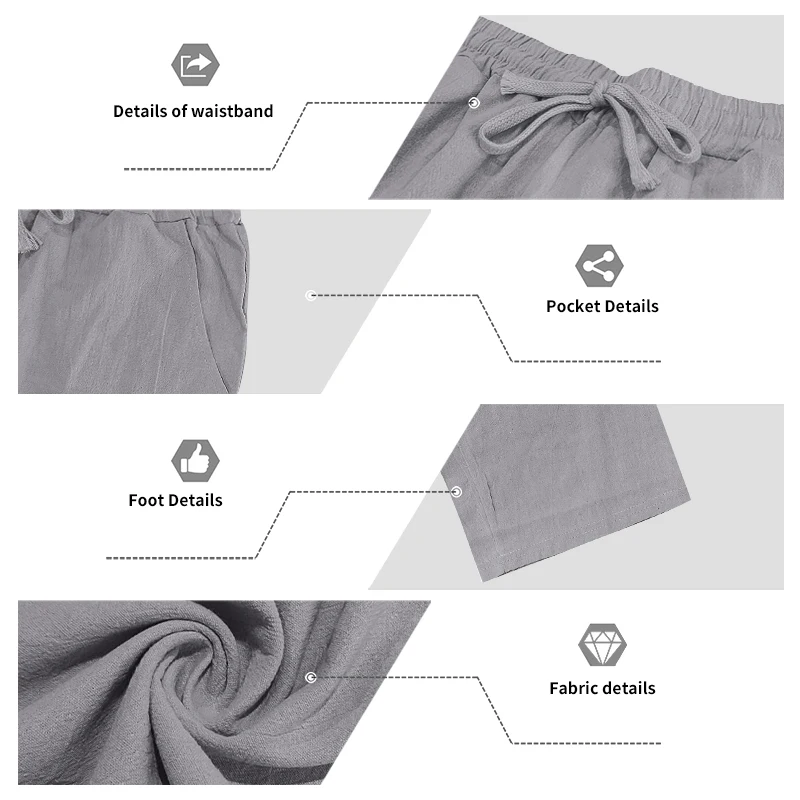 Sommerliche Herren-Leinenhose, Lässige Hawaiian-Hose mit Elastischem Kordelzug, Atmungsaktive Gerade Lange Hose mit Taschen für Alltag und Zuhause – Detail 37