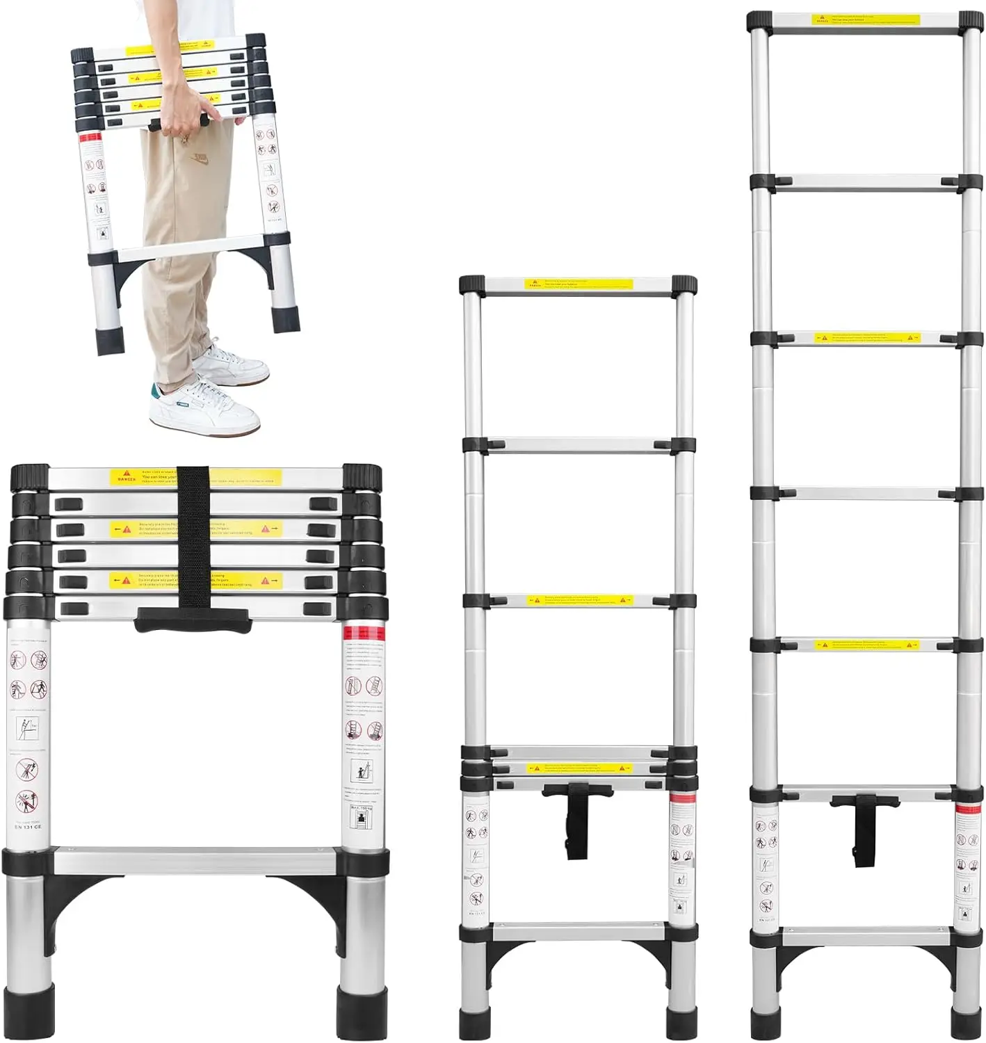 Ladder 6.6FT Aluminum Lightweight Extension Ladder 330 Lbs Heavy Duty Non-Slip Feet Portable Folding Ladder Multi-Pu