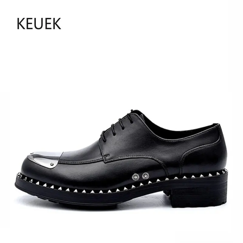 New Fashion Metal Decorate Men Derby Shoes High-End Genuine Leather Lace-Up Business Luxury Fashioner Casual Shoes Flats