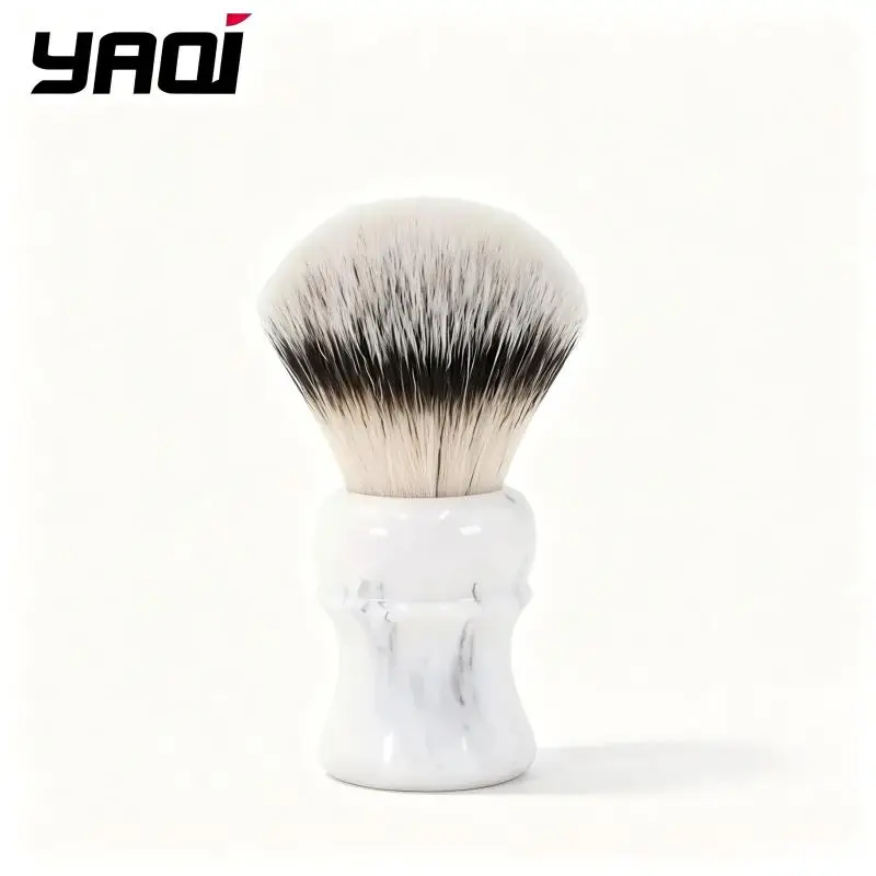 YAQI Men's Shaving Brush Soft Synthetic Bristles White Marble Pattern Resin Handle Rich Lather for Wet Shave Razor