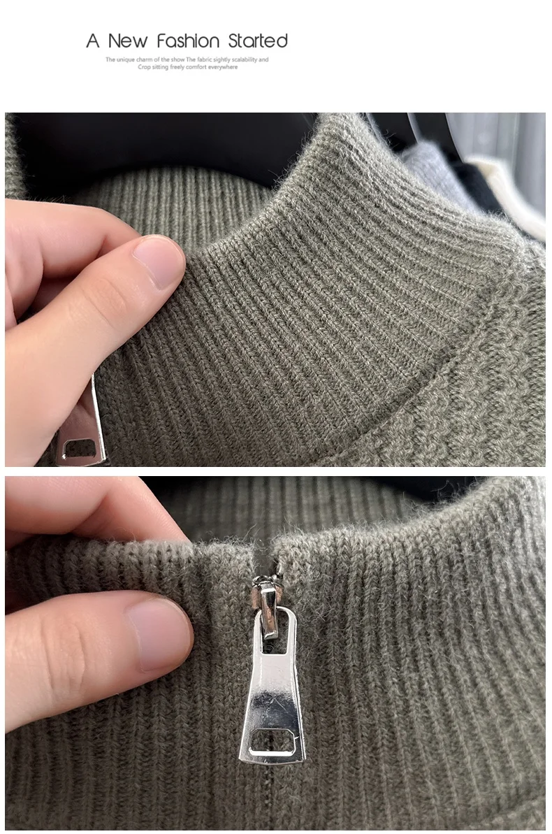 Hochwertiger Herbst-Winter Strick-Cardigan Designer-Neuheit Schlichter Lässiger Herren-Reißverschluss-Pullover mit Stehkragen Klassischer Jacquard Trendiger Sweater-Mantel – Detail 22