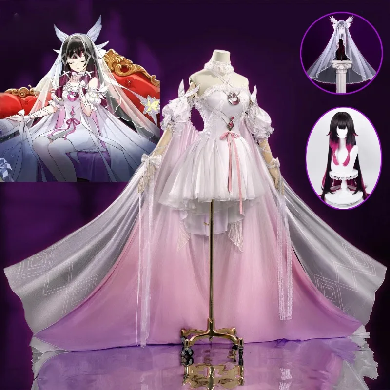 Genshin Impact Columbina Cosplay Costume Damselette Dress Headscarf Wig Suit for Women Halloween Anime Party Roleplay Outfit