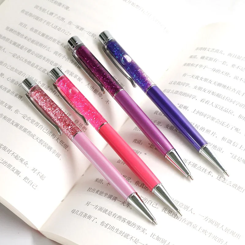 10PCS Creatively Luxury Ballpoint Flow Oil Crystal Gold Foil Metal Copper Colorful High-grade Gold Powder Quicksand Pen