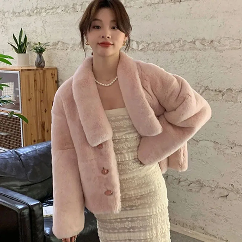 Autumn Winter Female New Casual Thick Fur Coat Korean Women Fashion Plush Tops Outwear 2025 Ladies Long Sleeves Faux Fur Jacket
