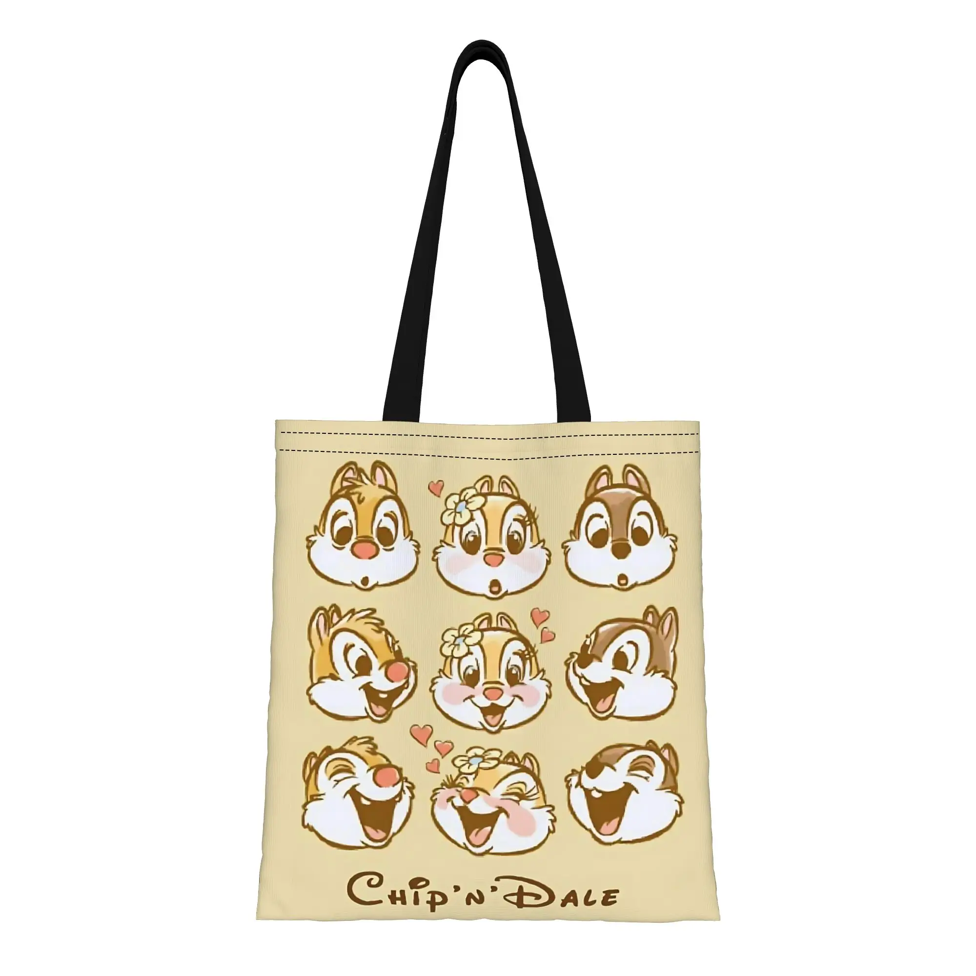 

bags for woman 2026 Disney squirrel Chip n Dale Reusable Double Sided Canvas Tote Bag Shoulder Handbag